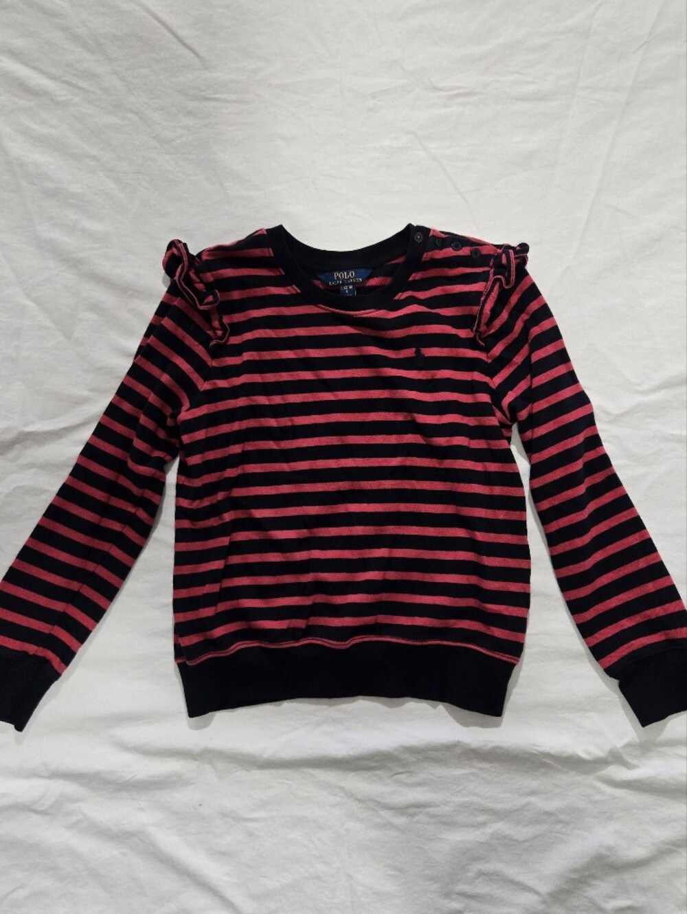 Polo Ralph Lauren Girls Striped Ruffled Terry Cotton Sweatshirt, L(12/14)